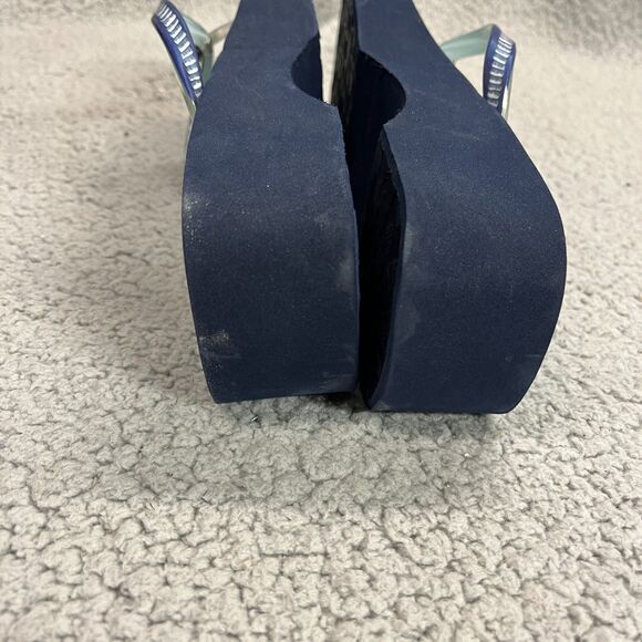 Brighton Flip Flops Womens 9 Blue Multi Surf Wedge Beach Summer Jewels - Picture 9 of 12